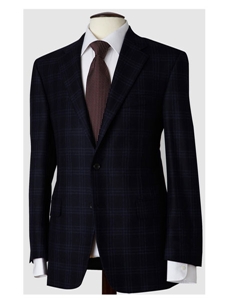 Hickey Freeman Tailored Clothing Mahogany Collection Navy Windowpane Sportcoat 035502003A04 - Suits | Sam's Tailoring Fine Men's Clothing