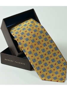 Robert Talbott Gold with Sky Blue Floral Design Best of Class Tie 57109E0-06 - Best Of Class Ties | Sam's Tailoring Fine Men's Clothing