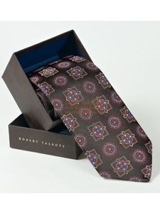 Robert Talbott Dark Olive Green Diamond and Floral Design Best of Class Tie 55968E0-01 - Fall 2015 Collection Best Of Class Ties | Sam's Tailoring Fine Men's Clothing