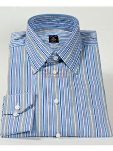 Robert Talbott Purple, Blue, Sky Blue and White Stripes High Medium Spread Collar Estate Shirt F9746A3U - Dress Shirts | Sam's Tailoring Fine Men's Clothing