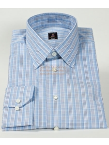 Robert Talbott White and Blue Check High Medium Spread Collar Twill Estate Shirt F9513A3U - Dress Shirts | Sam's Tailoring Fine Men's Clothing