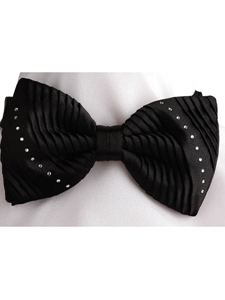 Italo Ferretti Black Diagonal Pleated with Swarovski Bow Tie D017 - Spring 2017 Collection Bow Ties | Sam's Tailoring Fine Men's Clothing