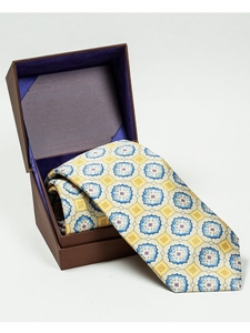 Robert Talbott Yellow with Sky Blue Floral Design Estate Tie 43769-03 - Spring 2015 Collection Estate Ties | Sam's Tailoring Fine Men's Clothing