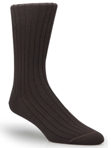 Rib Solid Brown/Light Blue Stitch Sock TA1100C4-01 - Robert Talbott Socks Footwear | Sam's Tailoring Fine Men's Clothing