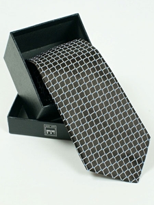 IKE Behar Charcoal Check Fish Net Pattern Silk Tie SAMSTAILOR-5373 - Fall 2014 Collection Neckwear | Sam's Tailoring Fine Men's Clothing