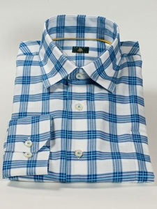 Robert Talbott White Blue Windowpane Plaid Check Medium Spread Collar Sport Shirt SAMSTAILORING-34 - Spring 2015 Collection Sport Shirts | Sam's Tailoring Fine Men's Clothing