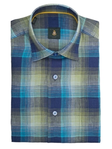 Robert Talbott Lagoon with Plaid Check Design Wide Spread Collar Classic Fit Anderson Sport Shirt LUM15S26-01 - Spring 2015 Collection Sport Shirts | Sam's Tailoring Fine Men's Clothing