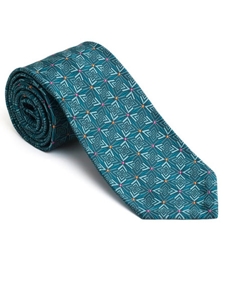 Robert Talbott Teal with Floral Geometric Design Pebble Beach Silk Seven Fold Tie 51896M0-02 - Fall 2015 Collection Seven Fold Ties | Sam's Tailoring Fine Men's Clothing