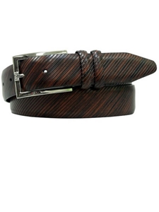 Bill Lavin Brown Feathered Edge Diagonal Righello Belt 3-0072 - Soft Collection Belts | Sam's Tailoring Fine Men's Clothing