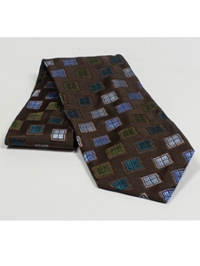 Jhane Barnes Dark Brown with Geometric Design Silk Tie JLPJBT0093 - Ties or Neckwear | Sam's Tailoring Fine Men's Clothing