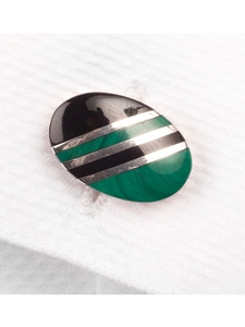 Robert Talbott Malachite Green Regimental Oval Sterling Cuff Link LC1258-03 - Fall 2015 Collection Cuff Links | Sam's Tailoring Fine Men's Clothing