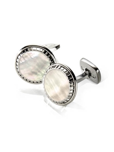 White Mother of Pearl Carved Round Cufflink | M-Clip New Cufflinks Collection 2016 | Sams Tailoring