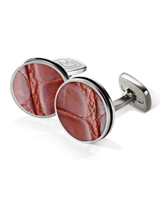 Cognac Alligator Bordered Round Cufflink | M-Clip New Cufflinks Collection 2016 | Sams Tailoring