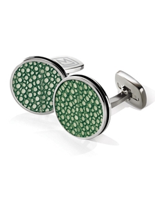 Dark Green Stingray Bordered Round Cufflink  | M-Clip  Cufflinks Collection 2016 | Sams Tailoring