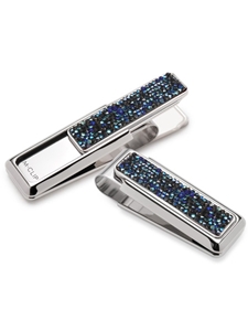 Rhodium with Blue Swarovski Crystals Money Clip  | M-Clip New Money Clip | Sams Tailoring