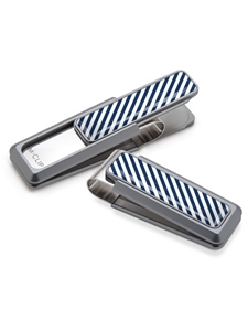 White & Dark Blue Inlay Money Clip  | M-Clip New Money Clip | Sams Tailoring