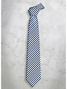 Blue & White Classic Stripes Refined Silk Tie | Italo Ferretti Super Class Collection | Sam's Tailoring