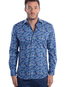 Abstract Blue Roses Poplin Print Shirt | Bertigo Fall 2016 Shirts Collection | Sams Tailoring