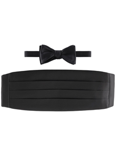 Solid Black Satin Cummerbund With Pre-Tied Bow Tie | Robert Talbott Fall 2016 Collection  | Sam's Tailoring