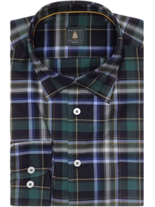 Regent Regular-Fit Sport Shirt, Slub Cotton Dark-Blue Plaid