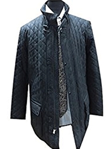 Navy Blue Quilted Leather Oiled Nubuck Jacket | Robert Comstock Leather Jackets | Sam's Tailoring