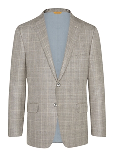 Grey/Tan Plaid Wool Silk Traveler Jacket | Hickey FreeMan Spring Collection 2017 | Sams Tailoring