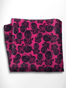 Fuchsia and Black Patterned Silk Pocket Square | Italo Ferretti Spring Summer Collection | Sam's Tailoring