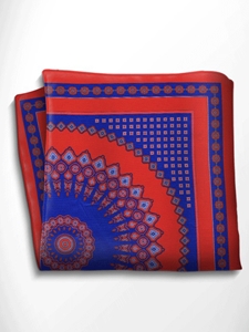 Blue and Red Patterned Silk Pocket Square | Italo Ferretti Spring Summer Collection | Sam's Tailoring