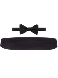 Black Faille Cummerbund with to be Tied Solid Bow Tie | Robert Talbott Formal Wear   | Sam's Tailoring