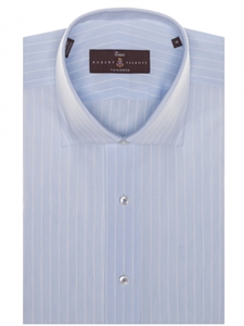 Sky and White Wide Stripe Estate Sutter Tailored Dress Shirt | Robert Talbott Dress Shirt Fall 2017 Collection | Sam's Tailoring Fine Men Clothing