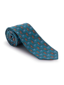 Teal, Orange and Sky Geometric Seven Fold Tie | Seven Fold Fall Ties Collection | Sam's Tailoring Fine Men Clothing