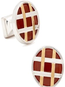 IKE Behar Two Tone Strapped Red Jasper Cufflinks IB-22-GL - Cufflinks | Sam's Tailoring Fine Men's Clothing