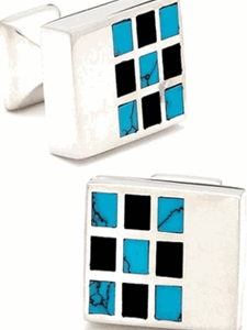 IKE Behar Turquoise and Onyx Identity Cufflinks IB-23-GL - Cufflinks | Sam's Tailoring Fine Men's Clothing