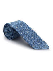 Sky Blue, White & Tan Paisley Sudbury 7 Fold Tie | 7 Fold Ties Collection | Sam's Tailoring Fine Men Clothing