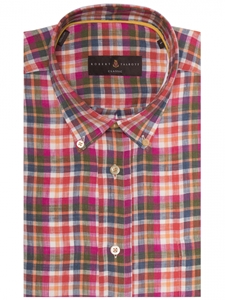 Pink, Orange & Green Plaid Derby Sport Shirt | Robert Talbott Sport Shirts Collection  | Sam's Tailoring Fine Men Clothing