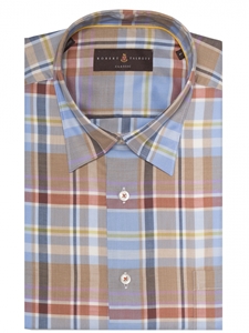 Orange, Blue & White Plaid Anderson Sport Shirt | Sport Shirts Collection | Sams Tailoring Fine Men Clothing