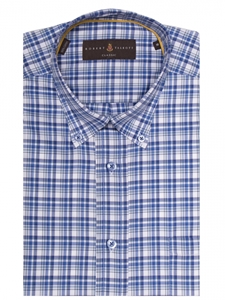 Blue and White Twill Plaid Derby Sport Shirt | Sport Shirts Collection | Sams Tailoring Fine Men Clothing