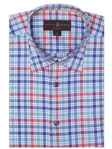 Blue, Teal, Red and White Twill Plaid Classic Sport Shirt | Sport Shirts Collection | Sams Tailoring Fine Men Clothing