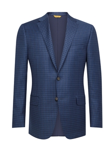 Dark Blue Check Notch Lapels Traveler Jacket | Hickey Freeman Men's Collection | Sam's Tailoring Fine Men Clothing