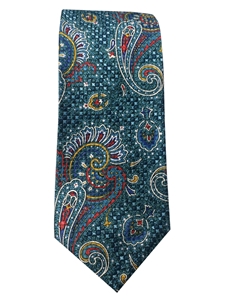 Robert Talbott Teal With White,Yellow and Red Paisley Pattern 7 Fold Sudbury Tie 321123-26|Sam's Tailoring Fine Men's Clothing
