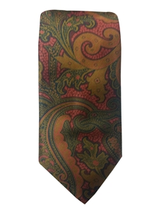 Robert Talbott Peach With Green and Golden Paisley Pattern Estate Ambassador Tie 321123-44|Sam's Tailoring Fine Men's Clothing