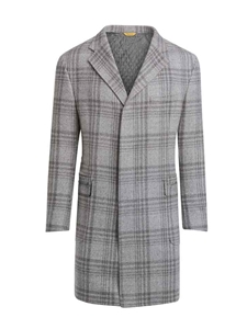 Light Grey Plaid Double Faced Fabric Wool Overcoat | Hickey Freeman OverCoat Collection | Sam's Tailoring Fine Men Clothing