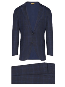 Navy Tonal Plaid Tasmanian Wool Fall Men Suit | Hickey Freeman Suit's Collection | Sam's Tailoring Fine Men Clothing