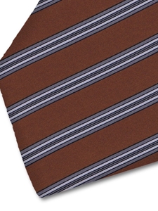 Sky & Black Stripe On Brown Sartorial Silk Tie | Italo Ferretti Spring Summer Collection | Sam's Tailoring