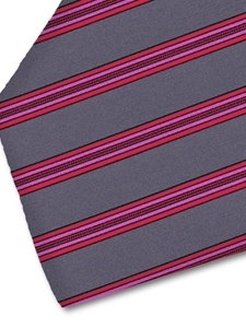 Pink & Black Stripe On Grey Sartorial Silk Tie | Italo Ferretti Spring Summer Collection | Sam's Tailoring