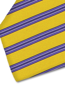 Sky Blue & Black Stripe On Yellow Sartorial Silk Tie | Italo Ferretti Spring Summer Collection | Sam's Tailoring