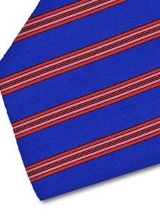 Pink & Red Stripe On Blue Sartorial Silk Tie | Italo Ferretti Spring Summer Collection | Sam's Tailoring