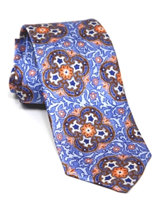 Sky, Brown & Orange Saxony Print Estate Tie | Robert Talbott Estate Ties Collection | Sam's Tailoring Fine Men Clothing