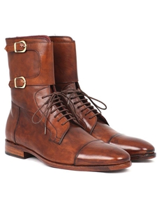 Brown Calfskin With Buckles Men's High Boot | Fine Men Spring Boots | Sam's Tailoring Fine Men Clothing