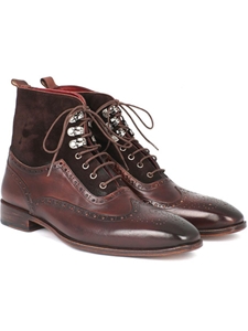 Brown Suede & Calfskin Wingtop Men's Boot | Fine Men Spring Boots | Sam's Tailoring Fine Men Clothing
